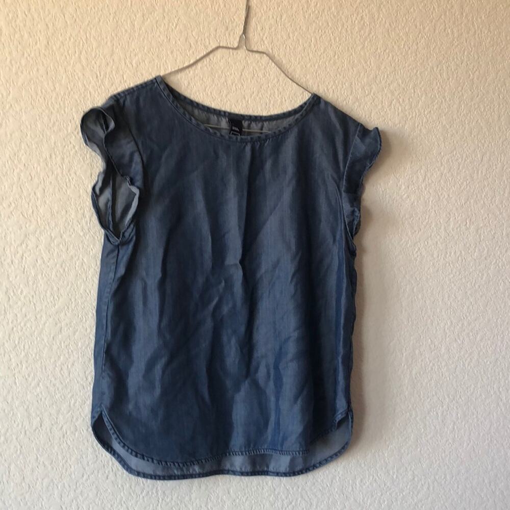 Gap Chambray Flutter Sleeve Top Size S Preppy Nau… - image 3